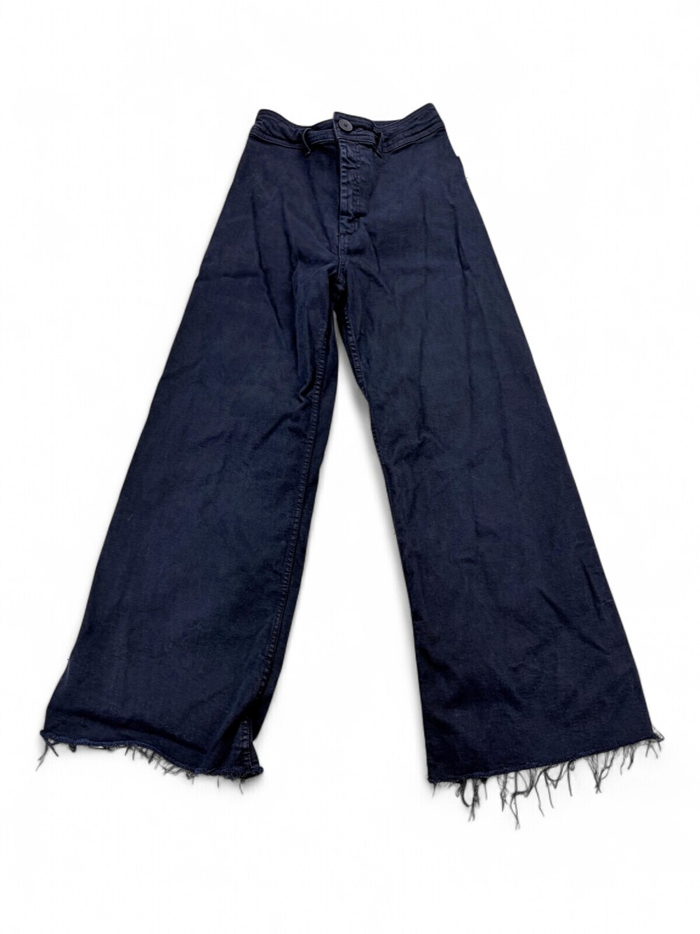 Zara Wide Leg Jeans Raw Frayed Hem Black Women Size 4 Denim